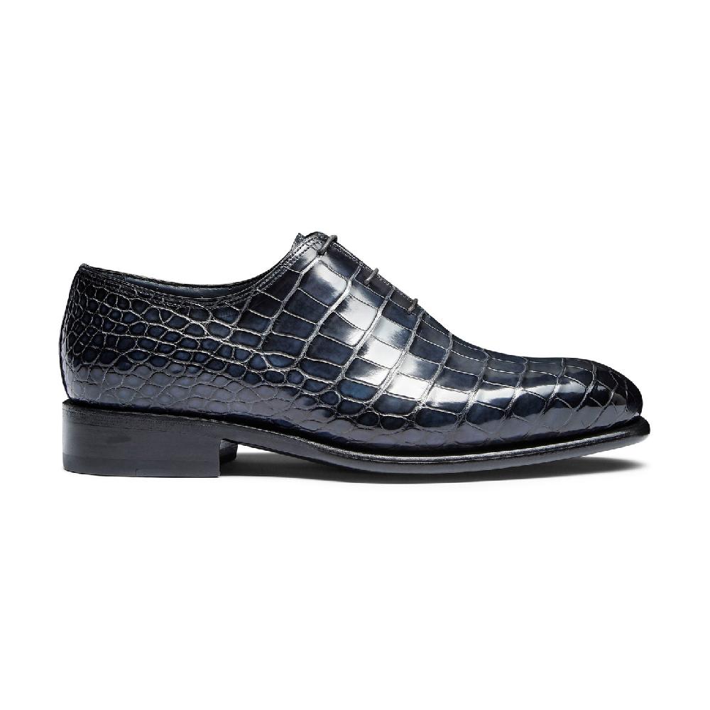 Santoni Stringata oxford da uomo in alligatore blu