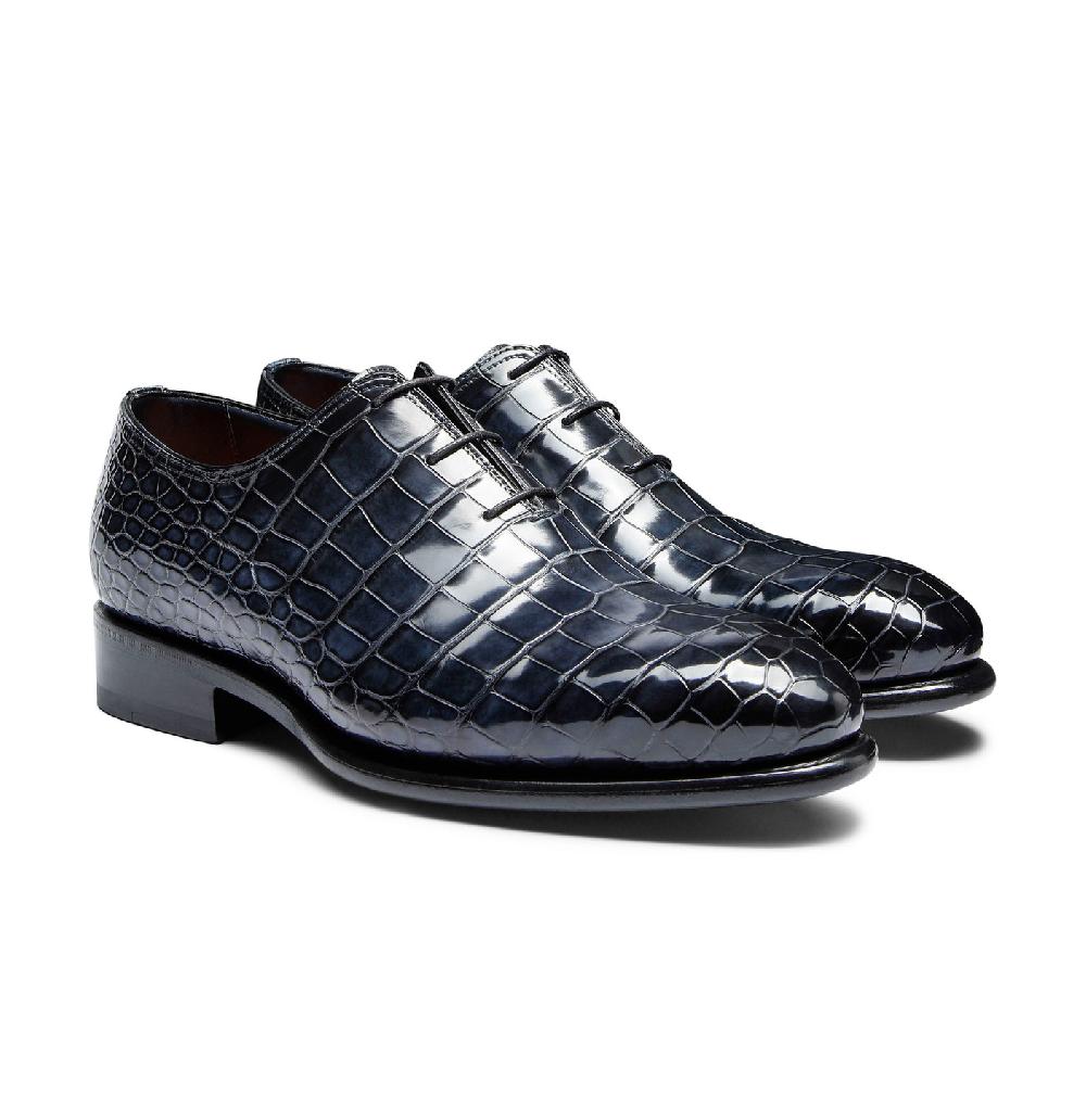 Santoni Stringata oxford da uomo in alligatore blu Vendita