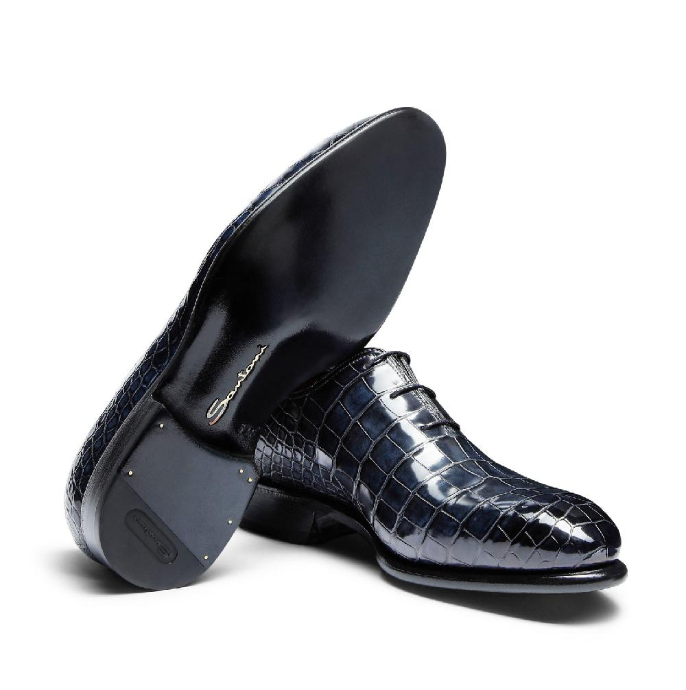 Santoni Stringata oxford da uomo in alligatore blu Vendita