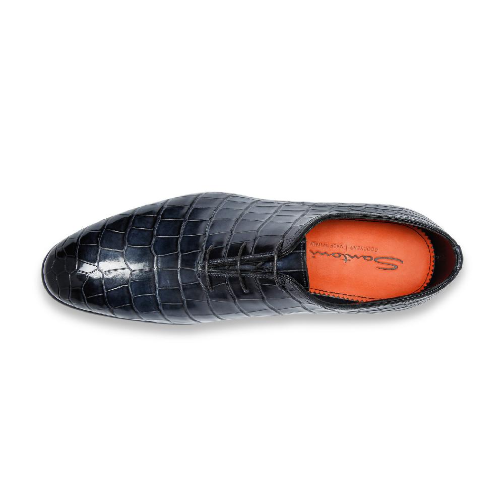 Santoni Stringata oxford da uomo in alligatore blu Vendita