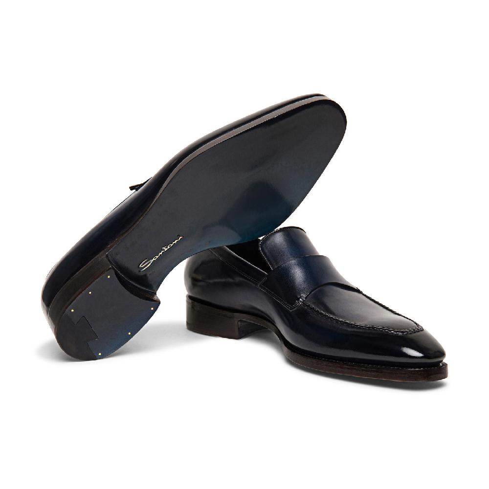 Santoni Mocassino penny Limited Edition da uomo in pelle blu Promozione