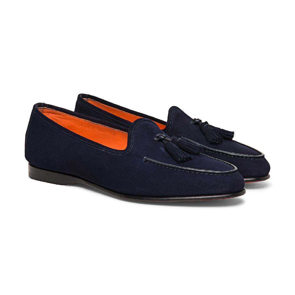 Santoni Mocassino Andrea con nappe da uomo in suede blu Spedizione Gratuita