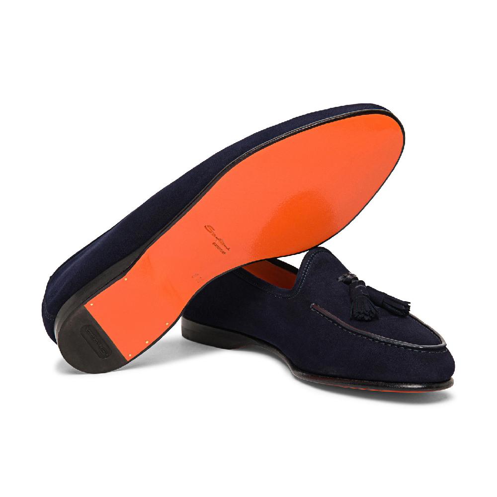 Santoni Mocassino Andrea con nappe da uomo in suede blu Spedizione Gratuita