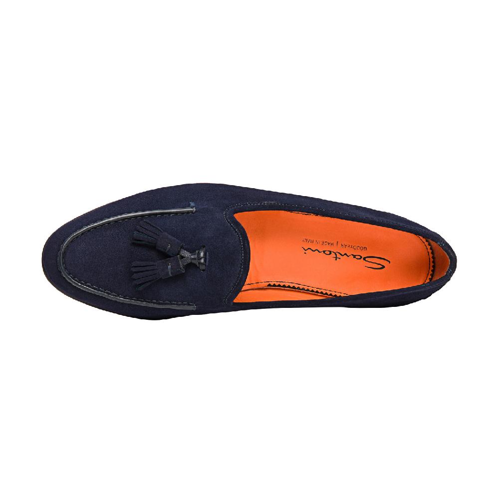 Santoni Mocassino Andrea con nappe da uomo in suede blu Spedizione Gratuita