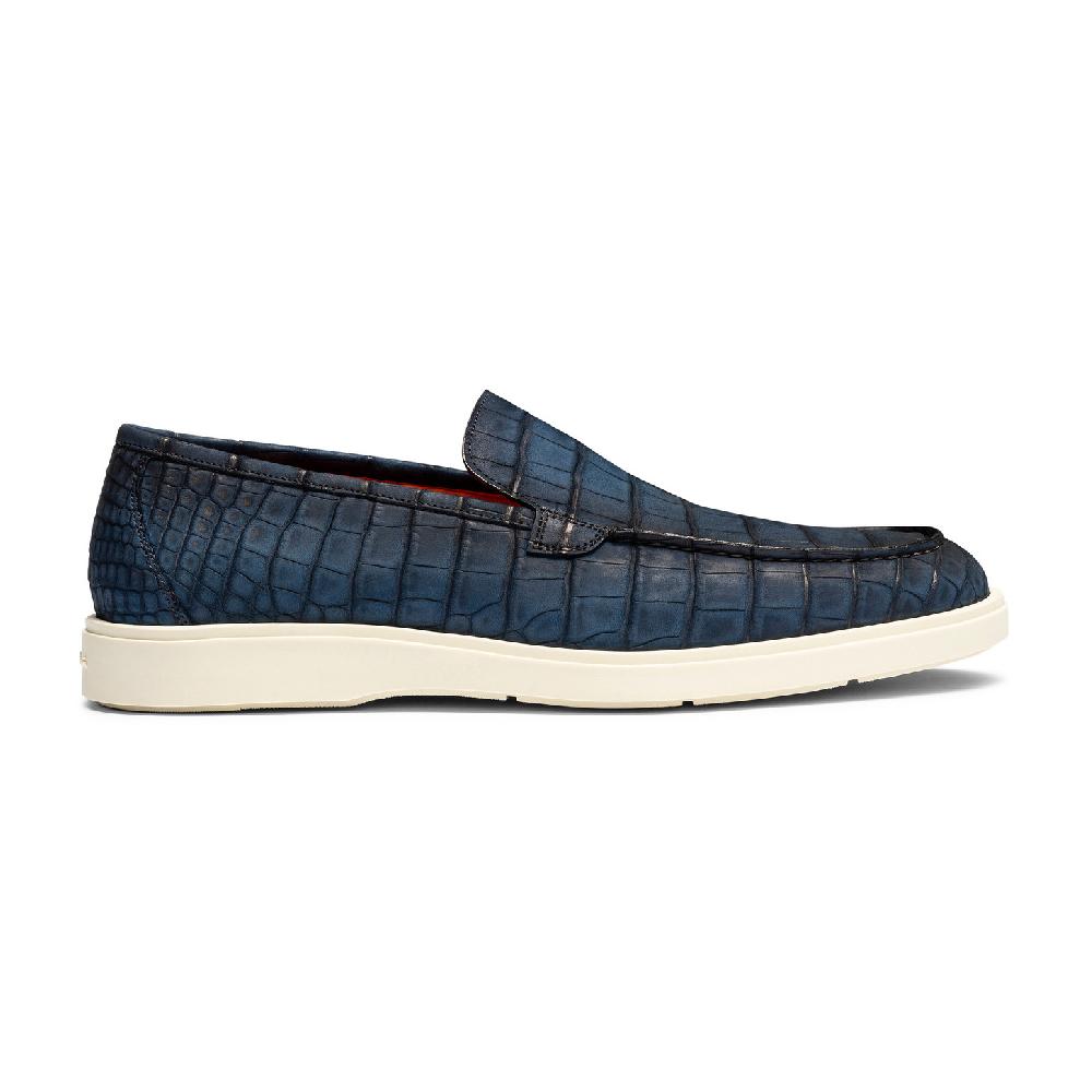 Santoni Mocassino da uomo in alligatore blu