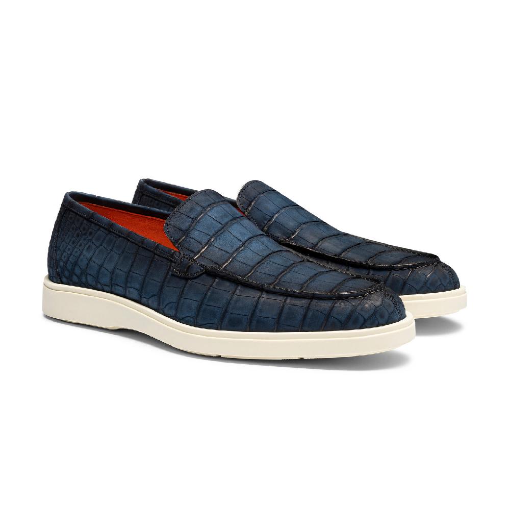 Santoni Mocassino da uomo in alligatore blu Pezzi Unici