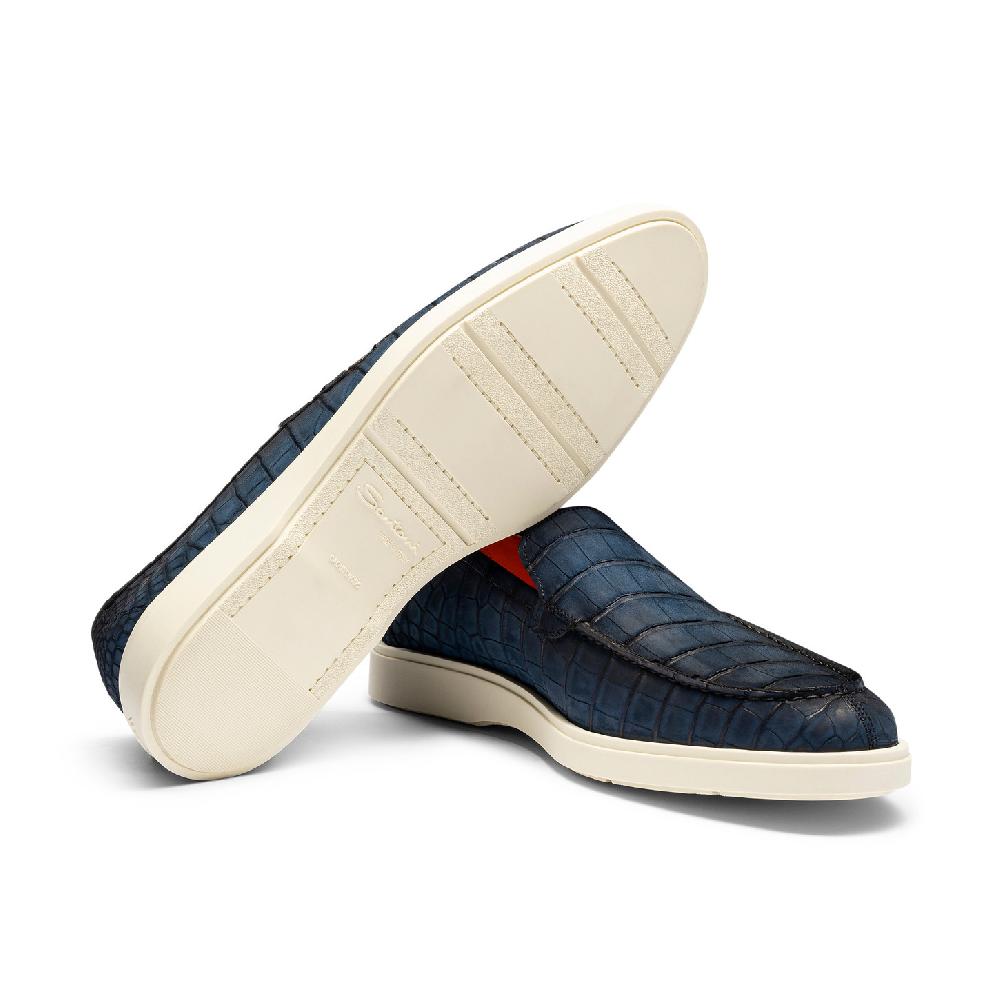 Santoni Mocassino da uomo in alligatore blu Pezzi Unici