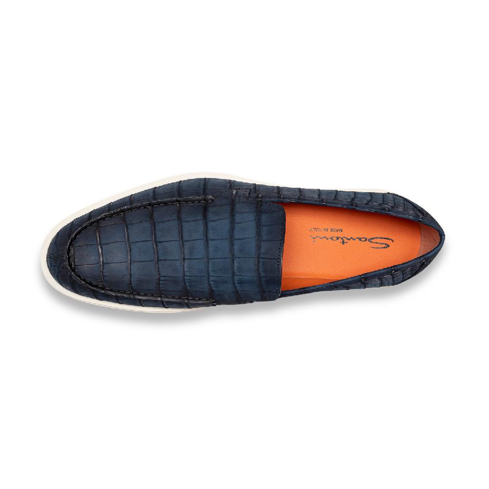 Santoni Mocassino da uomo in alligatore blu Pezzi Unici