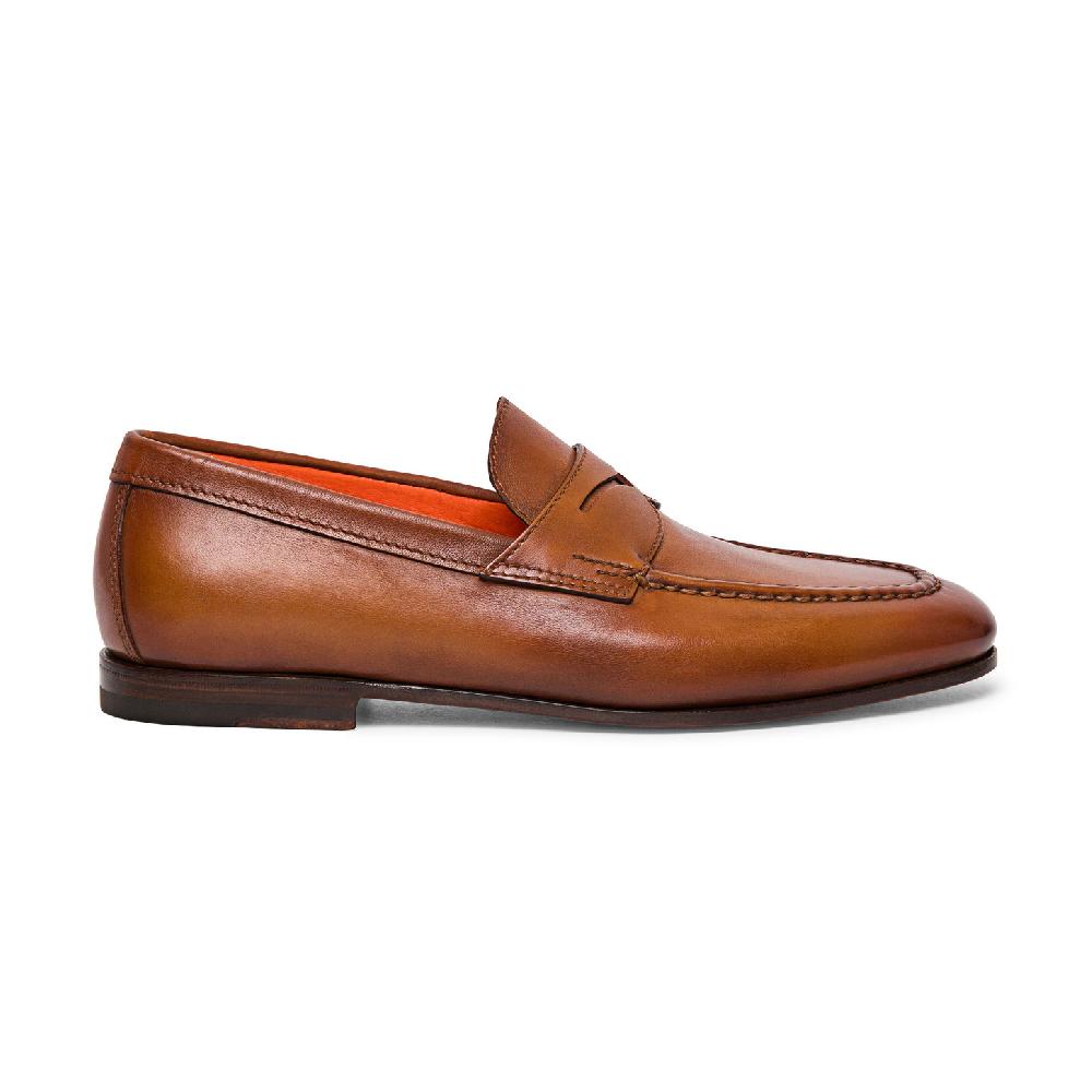 Santoni Mocassino penny da uomo in pelle marrone