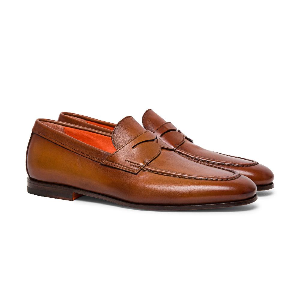 Santoni Mocassino penny da uomo in pelle marrone Negozi Online