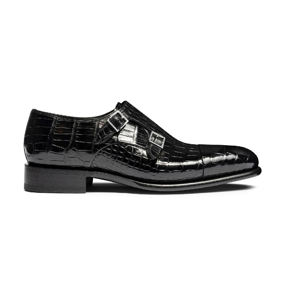Santoni Doppia fibbia da uomo in alligatore nero