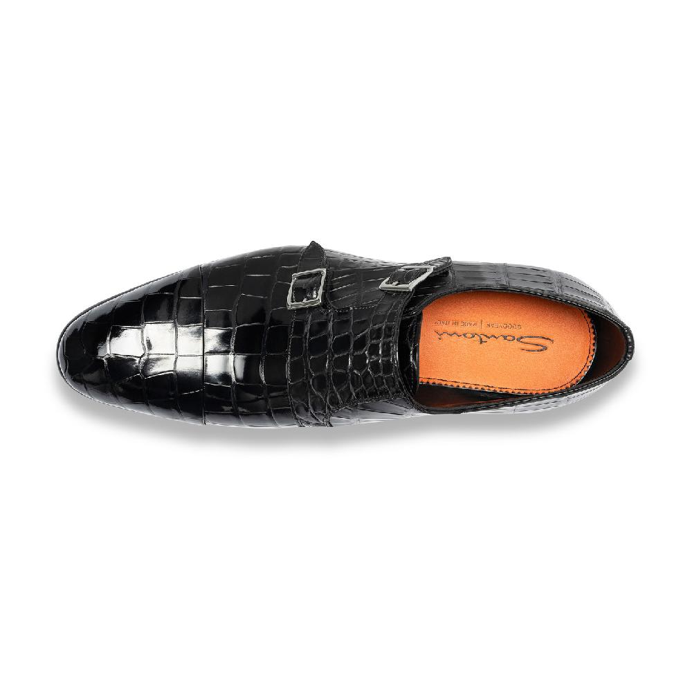 Santoni Doppia fibbia da uomo in alligatore nero Acquista Ora