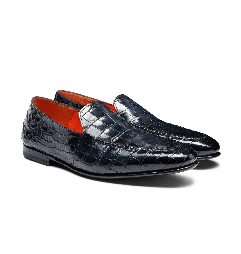 Santoni Mocassino da uomo in alligatore blu Promozione Limitata
