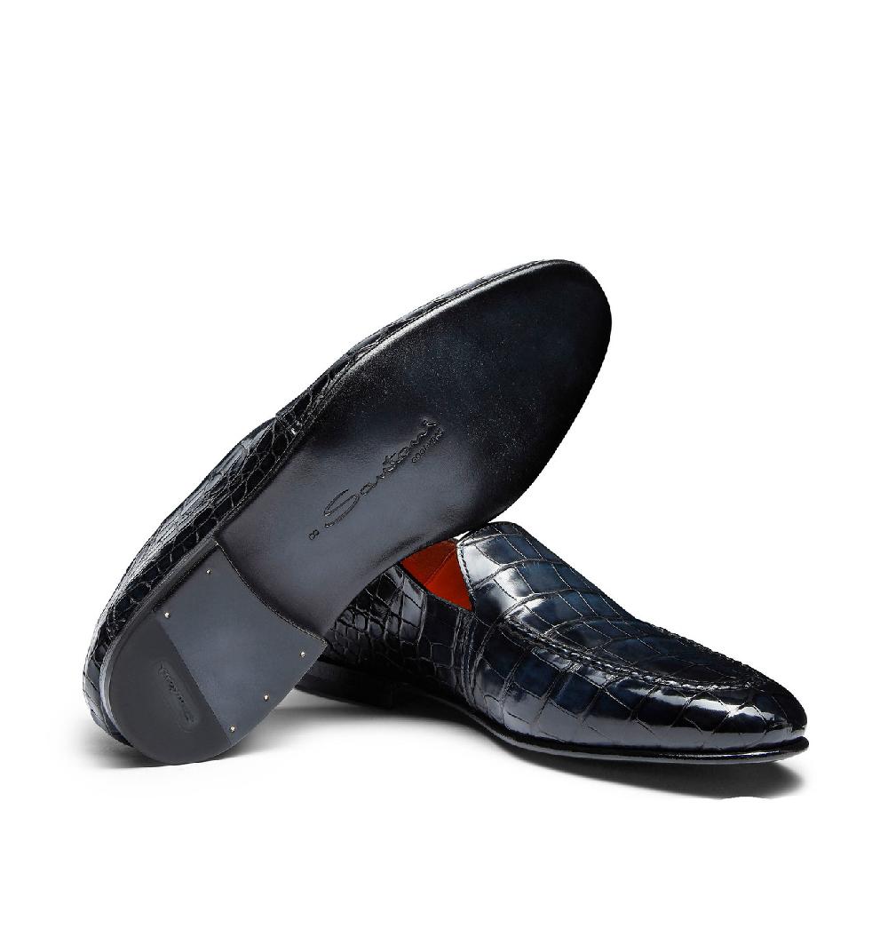 Santoni Mocassino da uomo in alligatore blu Promozione Limitata