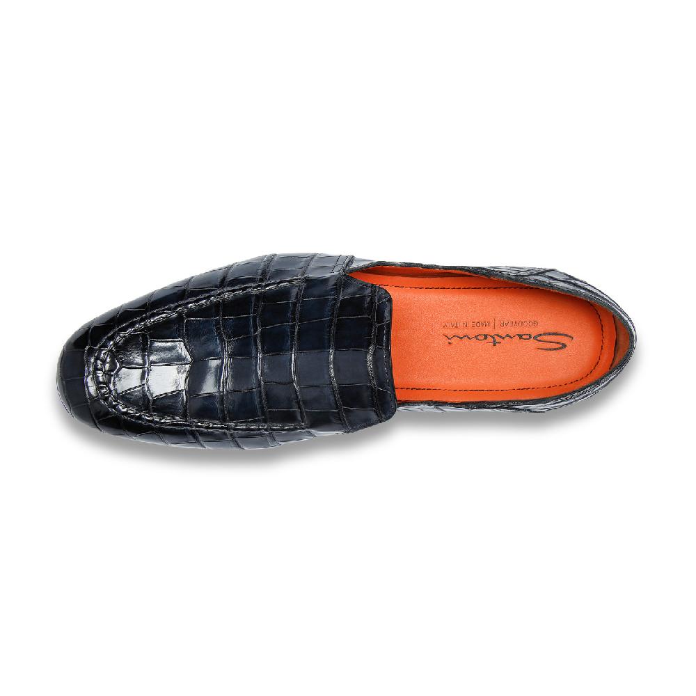Santoni Mocassino da uomo in alligatore blu Promozione Limitata