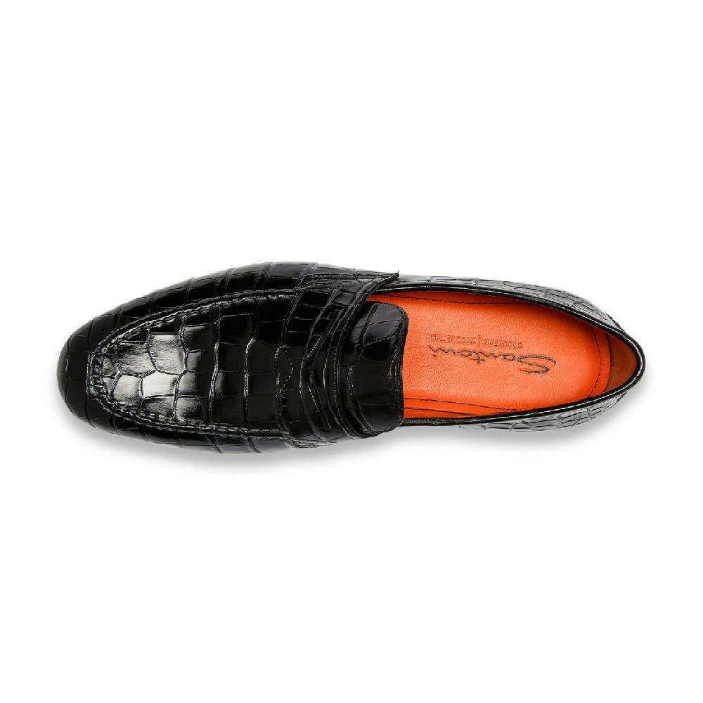 Santoni Mocassino penny da uomo in alligatore nero Fino Al -60%