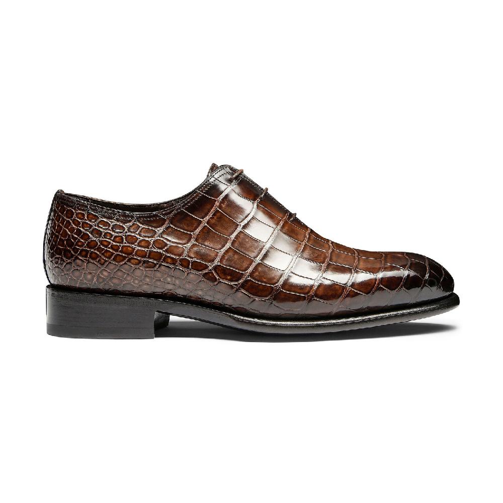 Santoni Stringata oxford da uomo in alligatore testa di moro