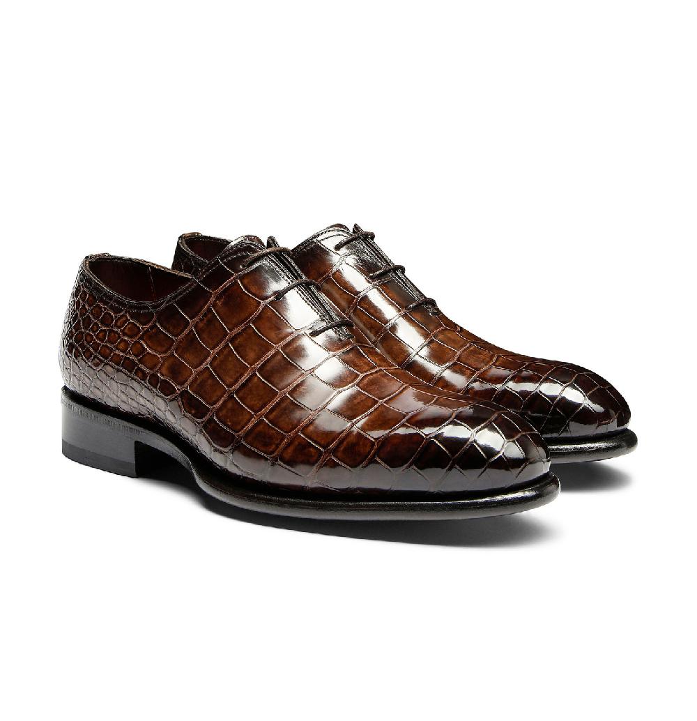 Santoni Stringata oxford da uomo in alligatore testa di moro Presa
