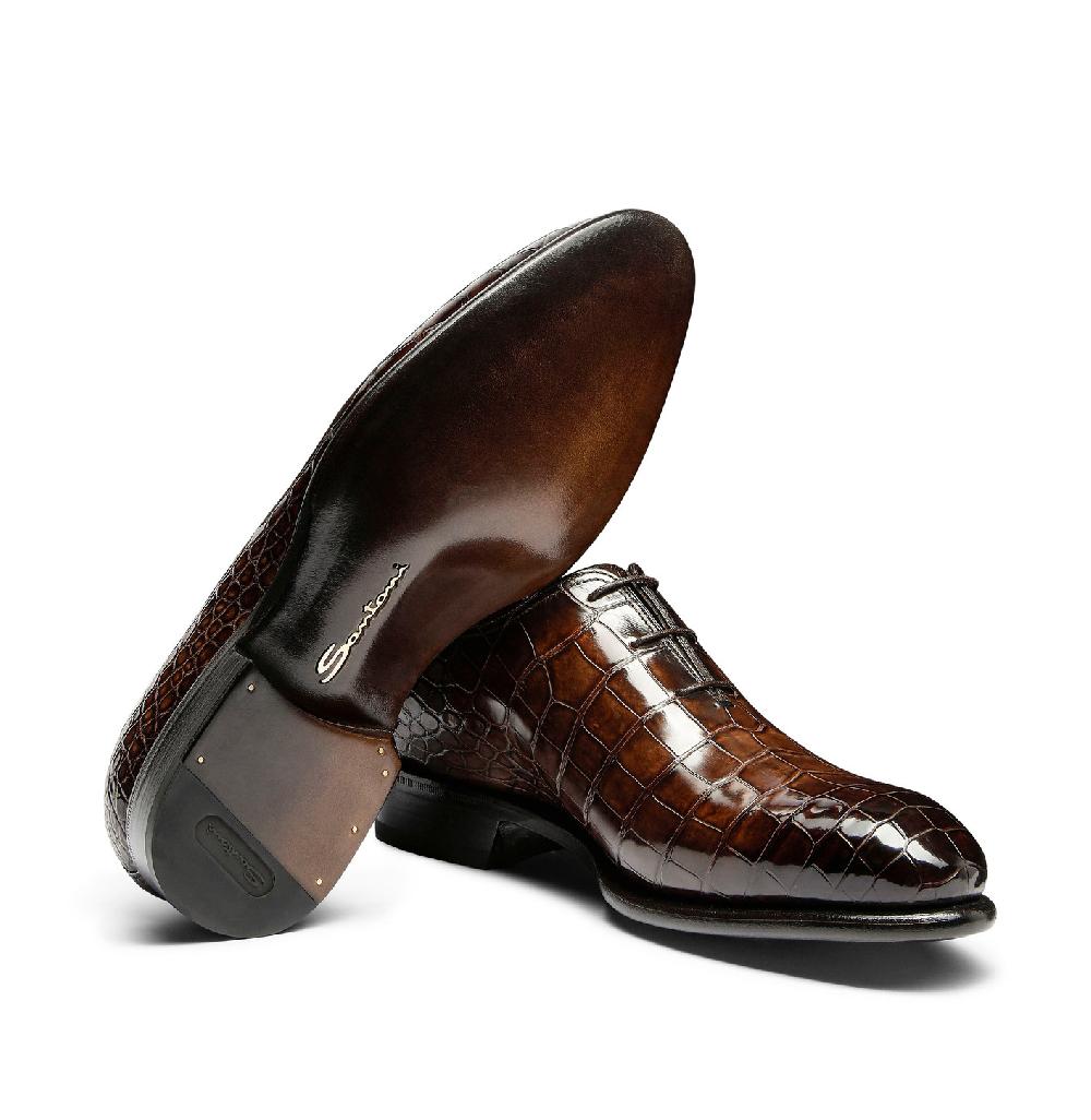 Santoni Stringata oxford da uomo in alligatore testa di moro Presa