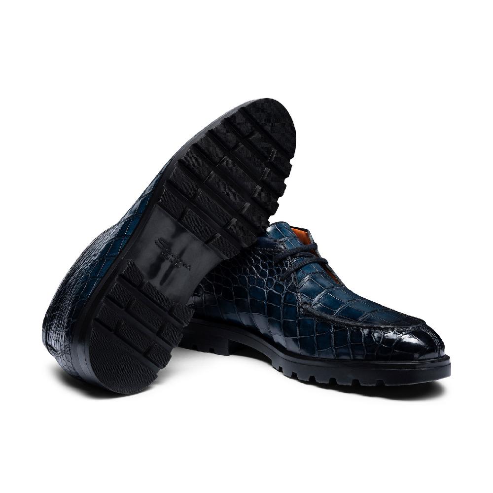 Santoni Stivaletto desert da uomo in alligatore blu Sconto
