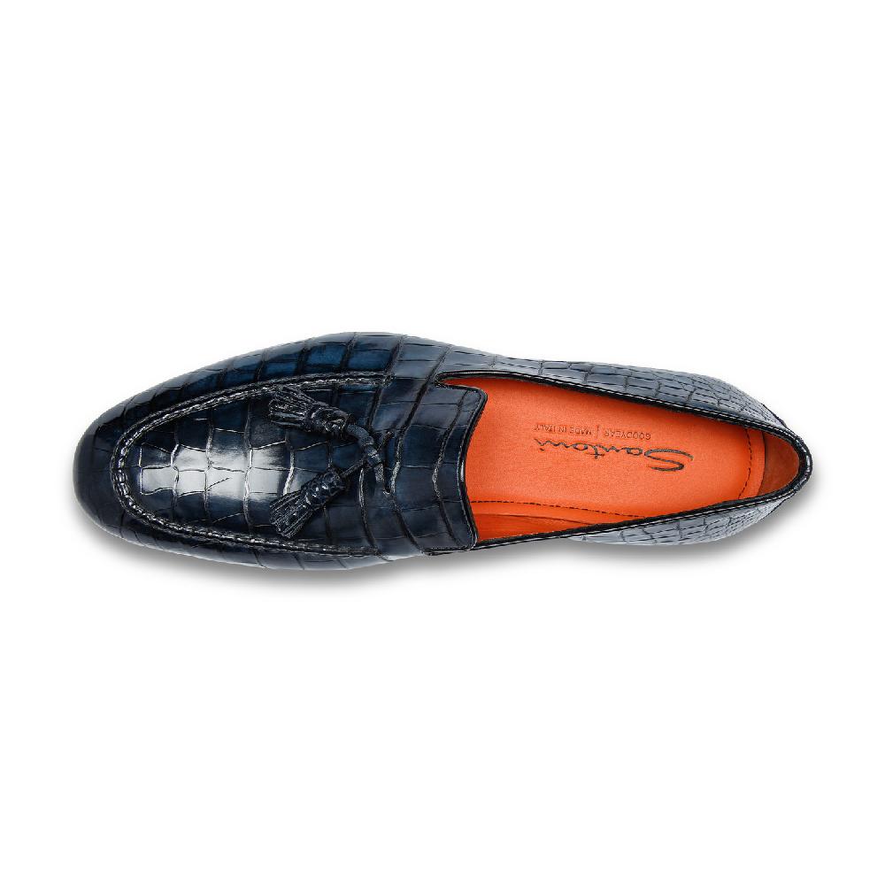 Santoni Mocassino con nappe da uomo in alligatore blu Offerta