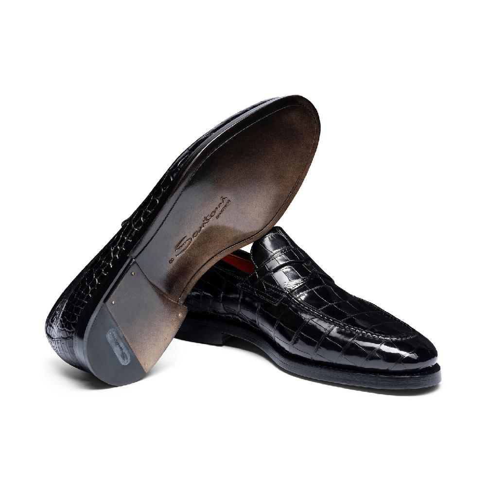 Santoni Mocassino penny da uomo in alligatore grigio Economico