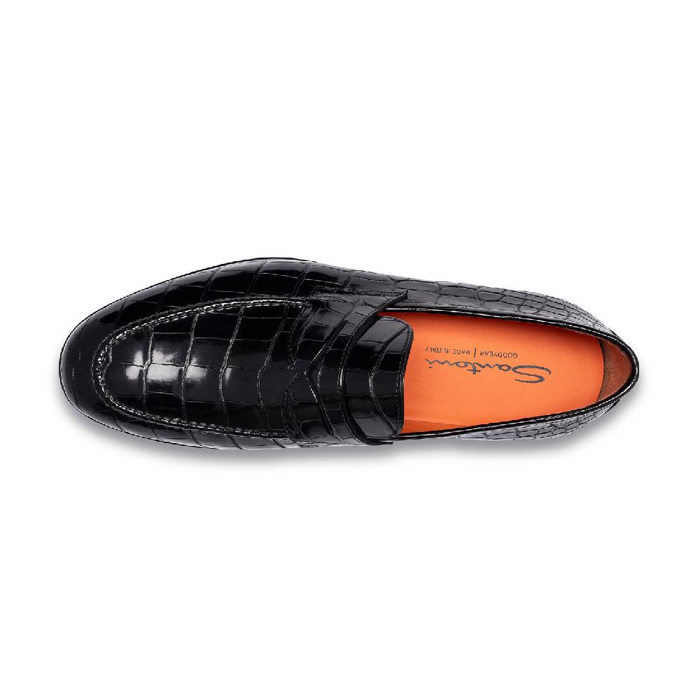 Santoni Mocassino penny da uomo in alligatore grigio Economico