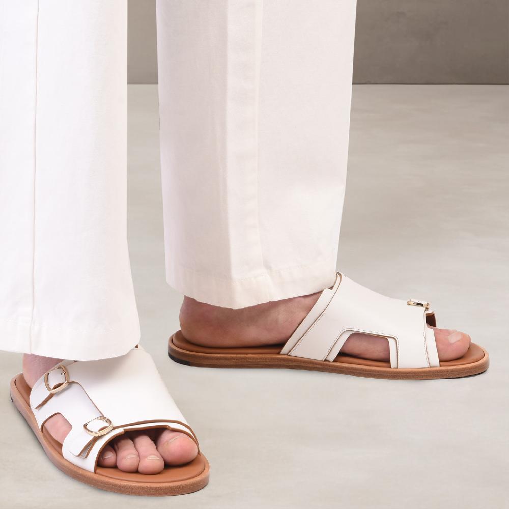Santoni Sandalo doppia fibbia da uomo in pelle bianca Saldi