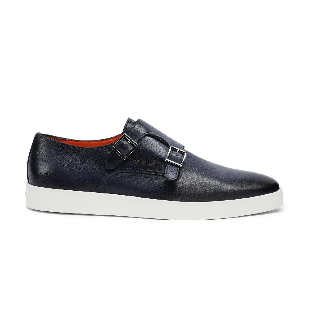 Santoni Doppia fibbia da uomo in pelle blu