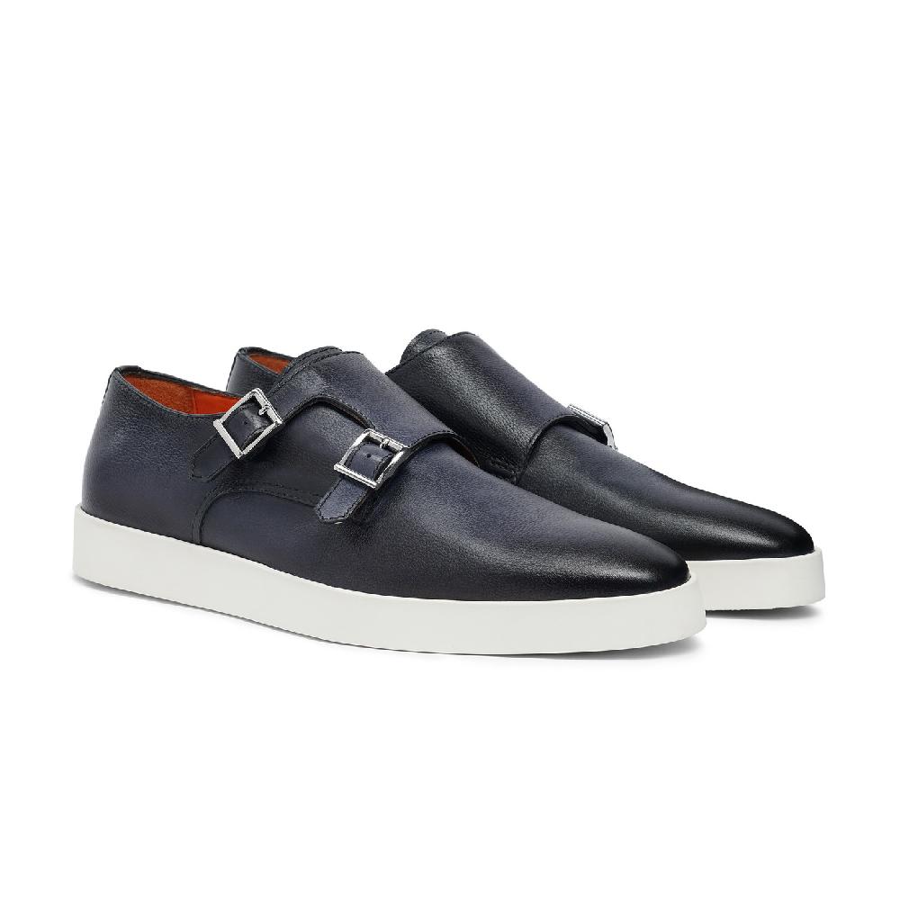 Santoni Doppia fibbia da uomo in pelle blu Hotsell