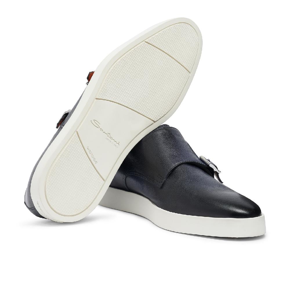 Santoni Doppia fibbia da uomo in pelle blu Hotsell