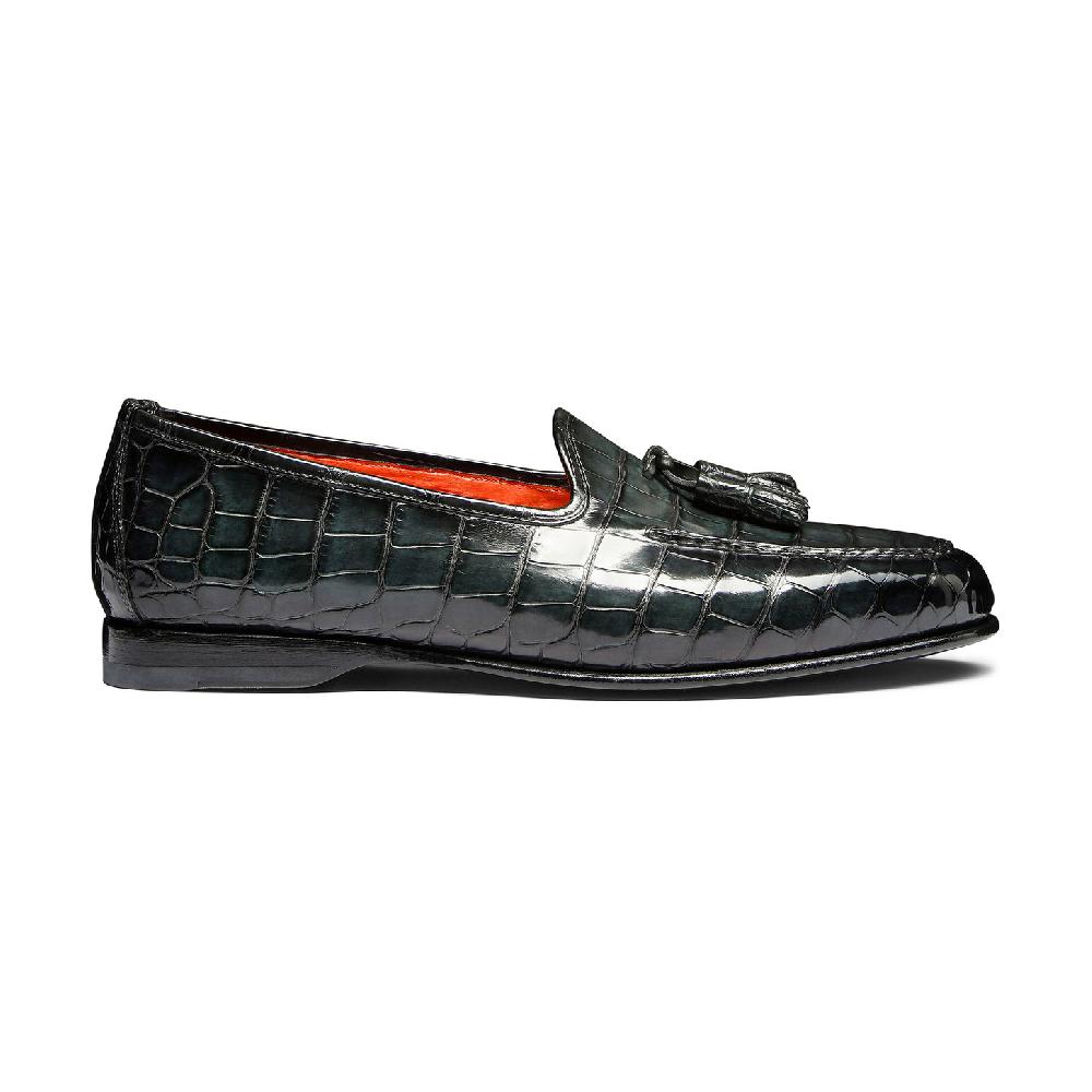Santoni Mocassino Andrea con nappe da uomo in alligatore verde