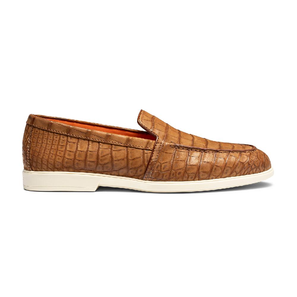 Santoni Mocassino da uomo in alligatore marrone