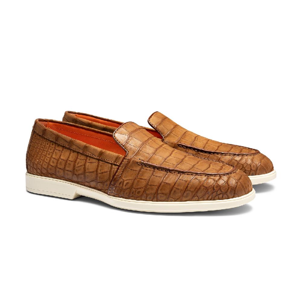 Santoni Mocassino da uomo in alligatore marrone Vendita Economica