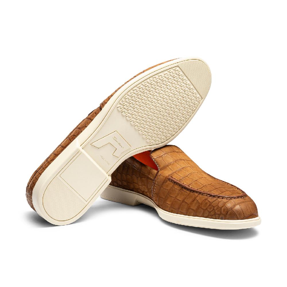 Santoni Mocassino da uomo in alligatore marrone Vendita Economica