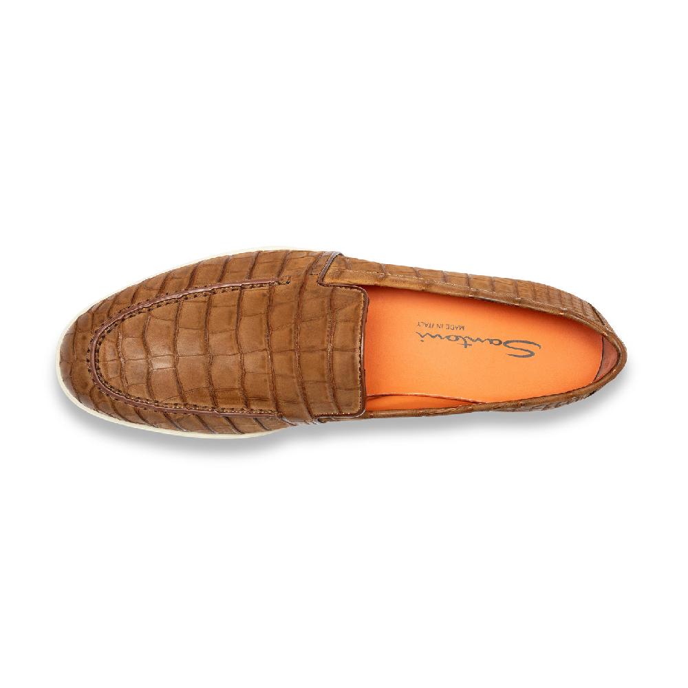 Santoni Mocassino da uomo in alligatore marrone Vendita Economica