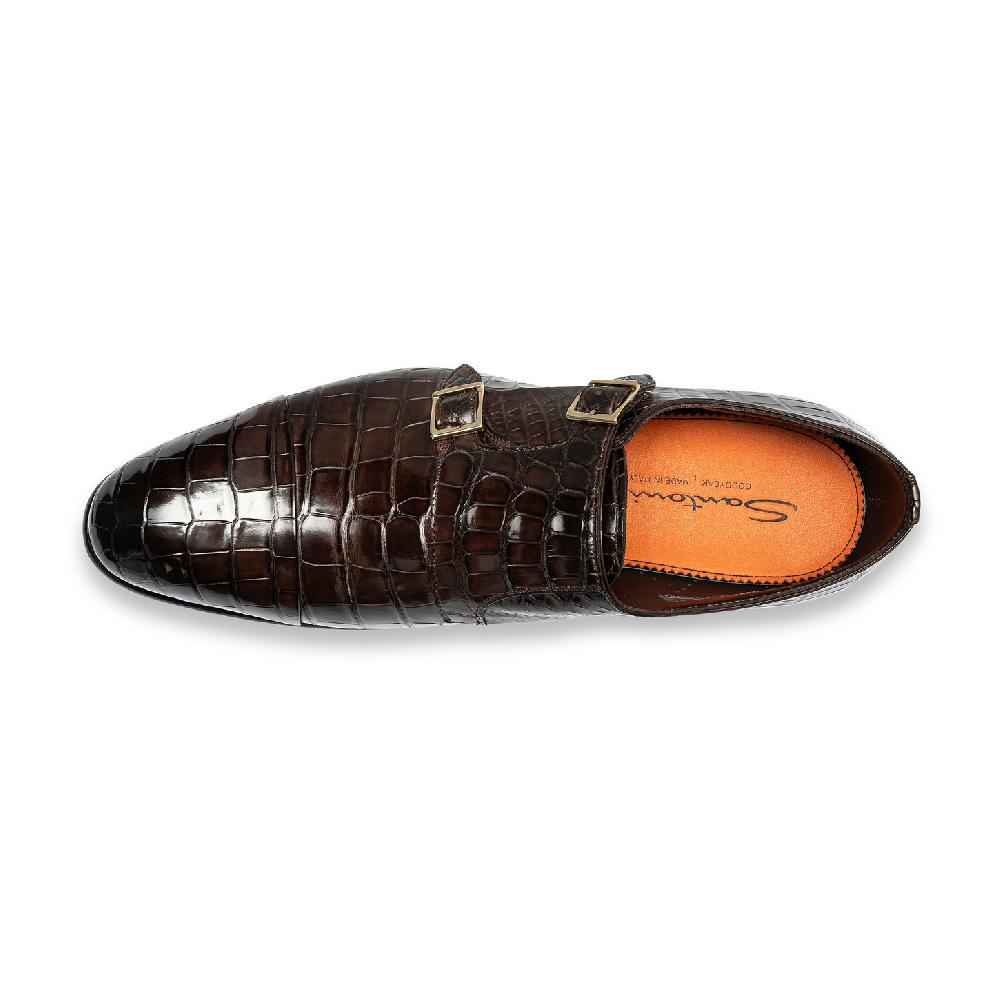 Santoni Doppia fibbia da uomo in alligatore testa di moro Saldi Di Fabbrica