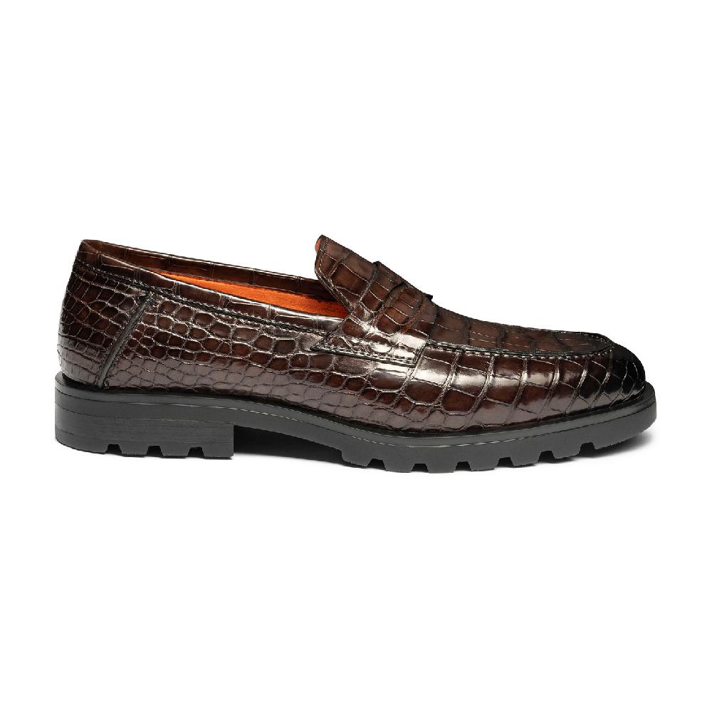 Santoni Mocassino penny da uomo in alligatore testa di moro