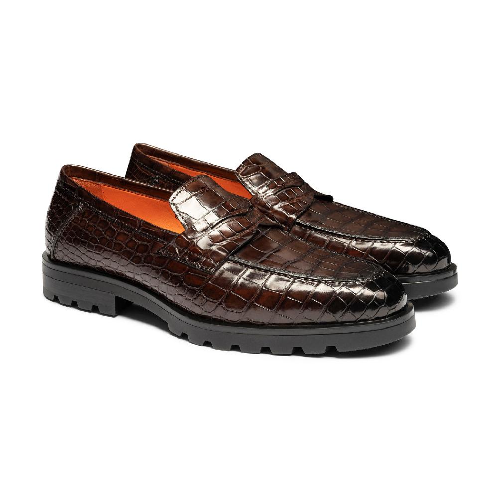 Santoni Mocassino penny da uomo in alligatore testa di moro I Più Venduti