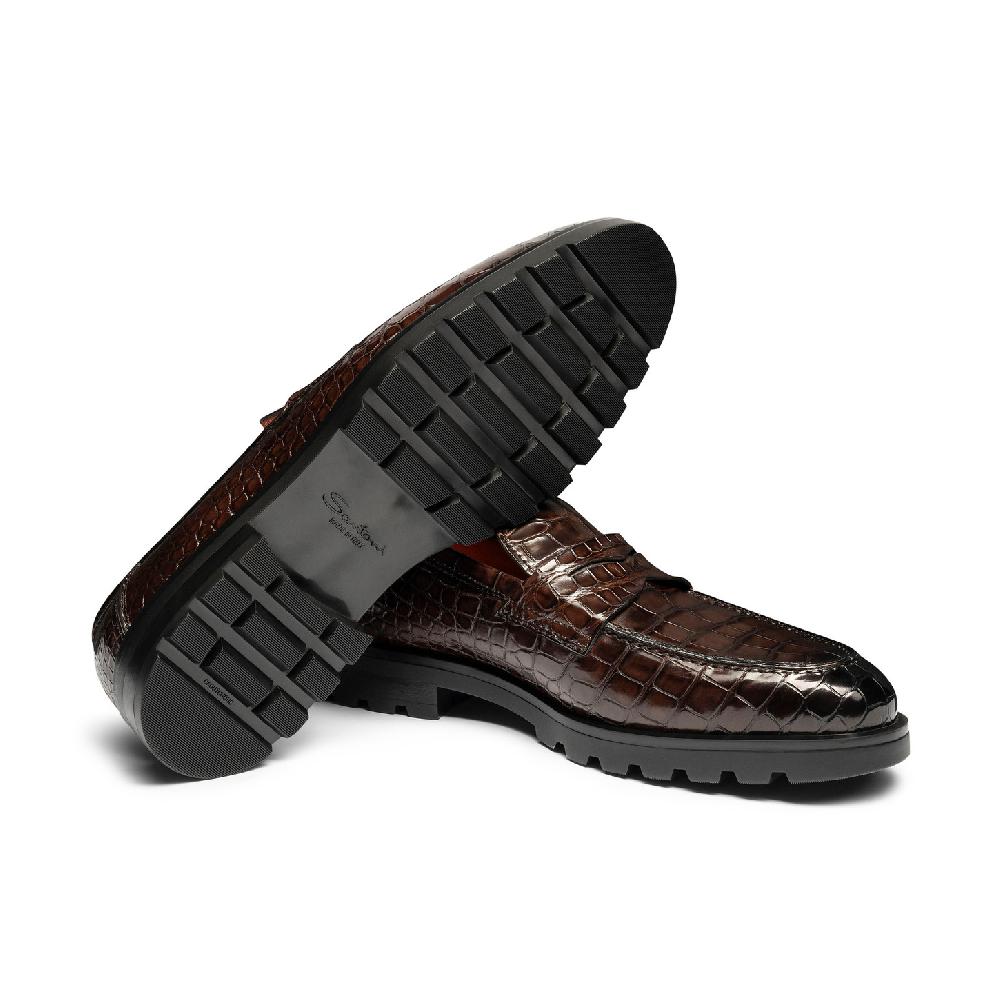 Santoni Mocassino penny da uomo in alligatore testa di moro I Più Venduti