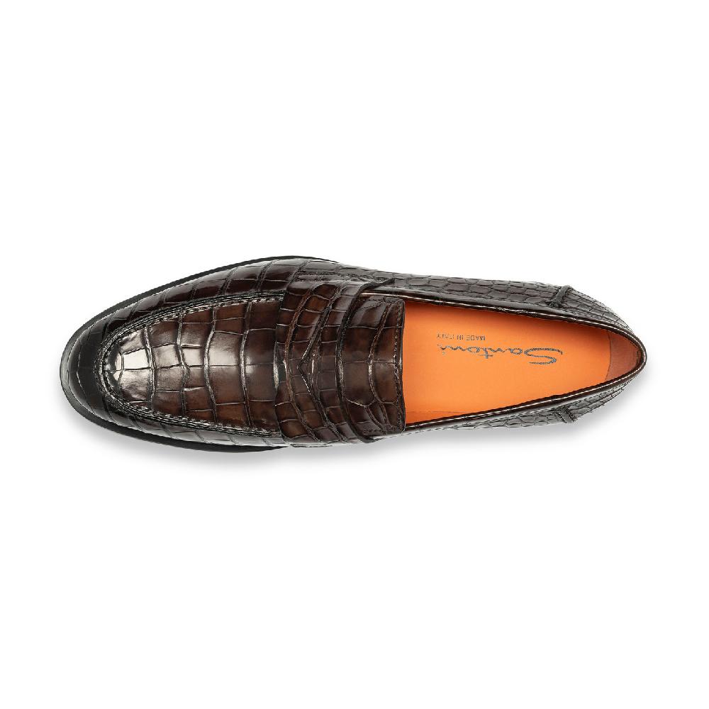 Santoni Mocassino penny da uomo in alligatore testa di moro I Più Venduti