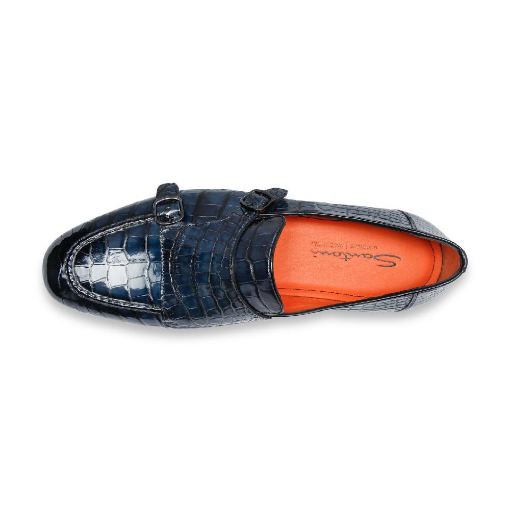 Santoni Mocassino con doppia fibbia da uomo in alligatore blu Vendite Flash