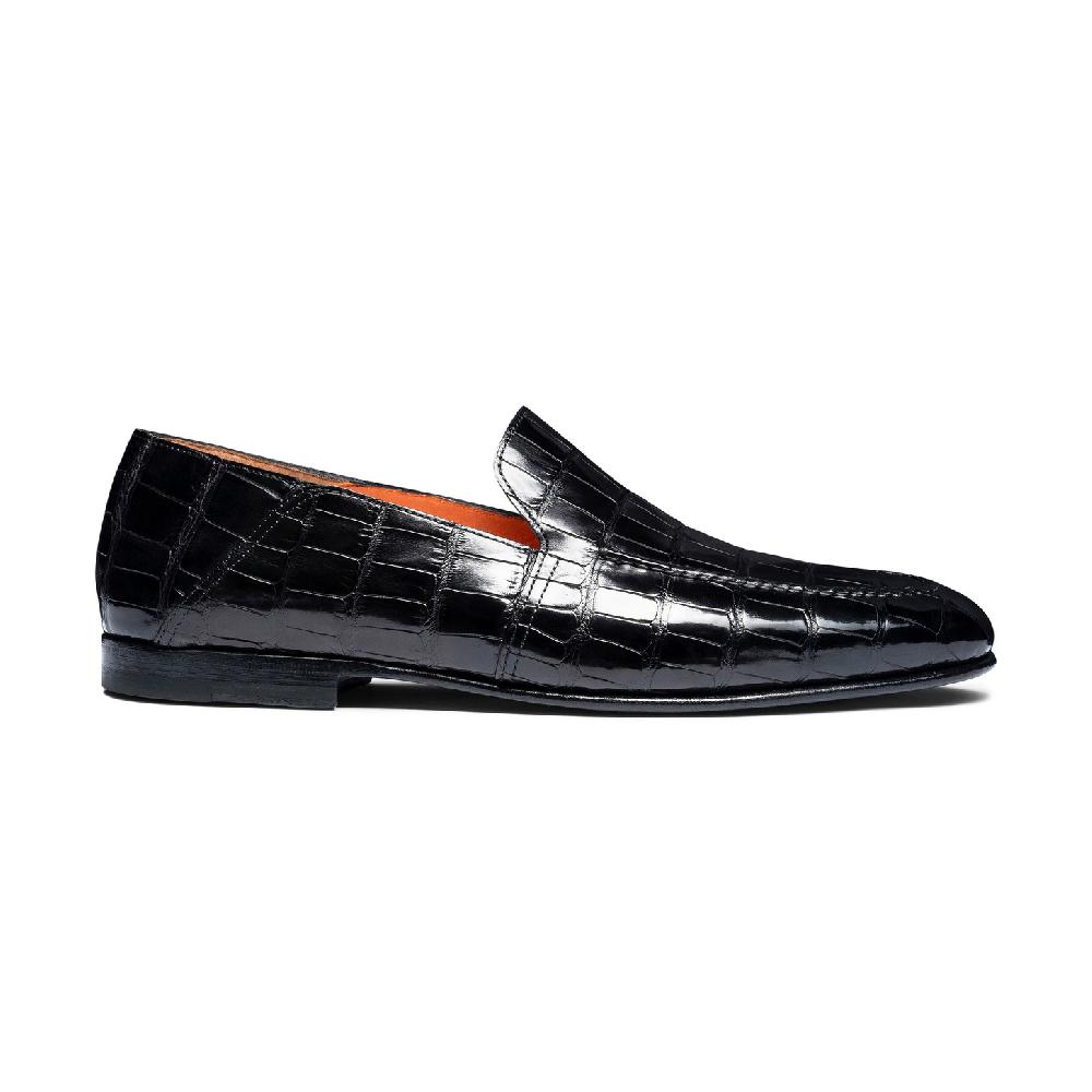 Santoni Mocassino da uomo in alligatore nero