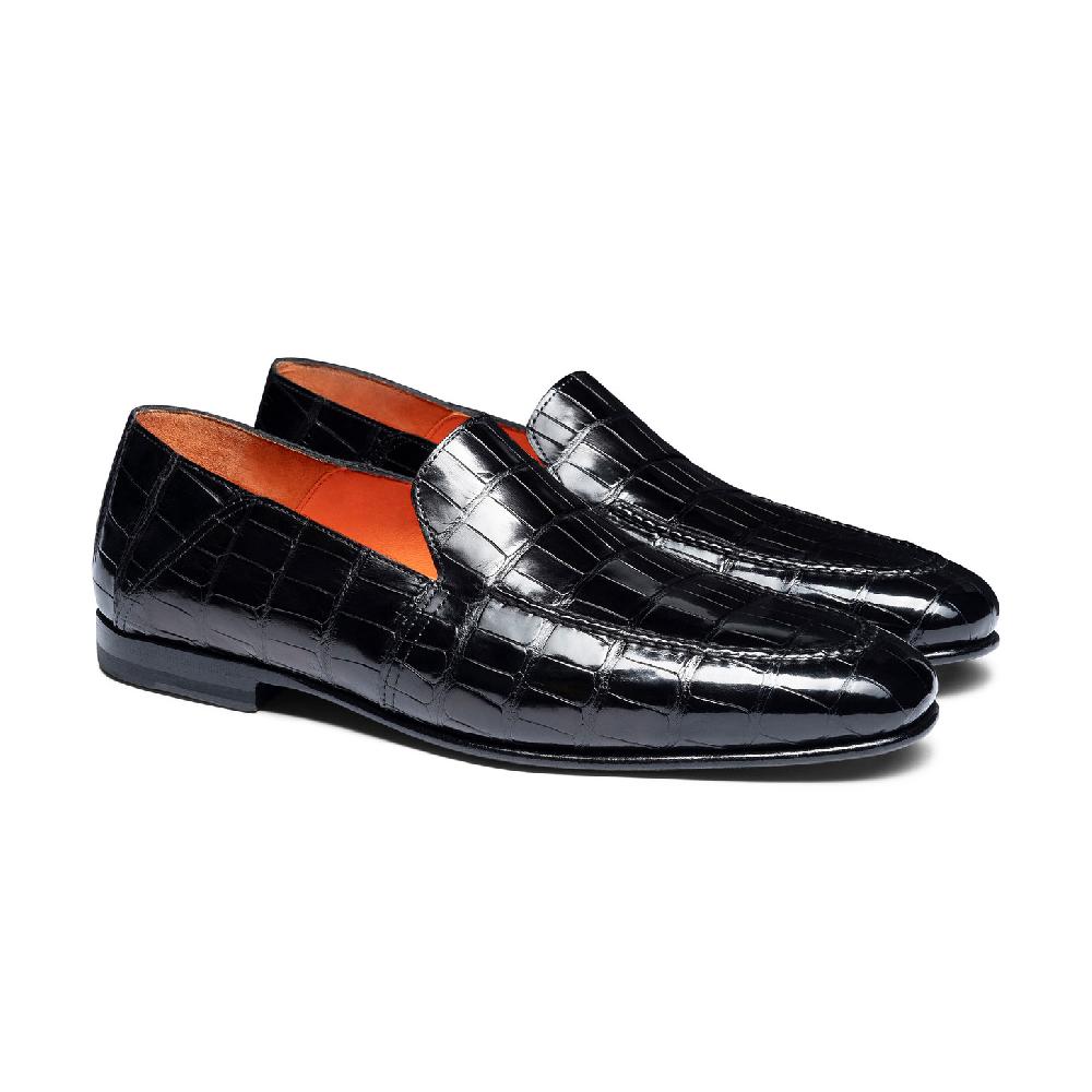 Santoni Mocassino da uomo in alligatore nero Negozio