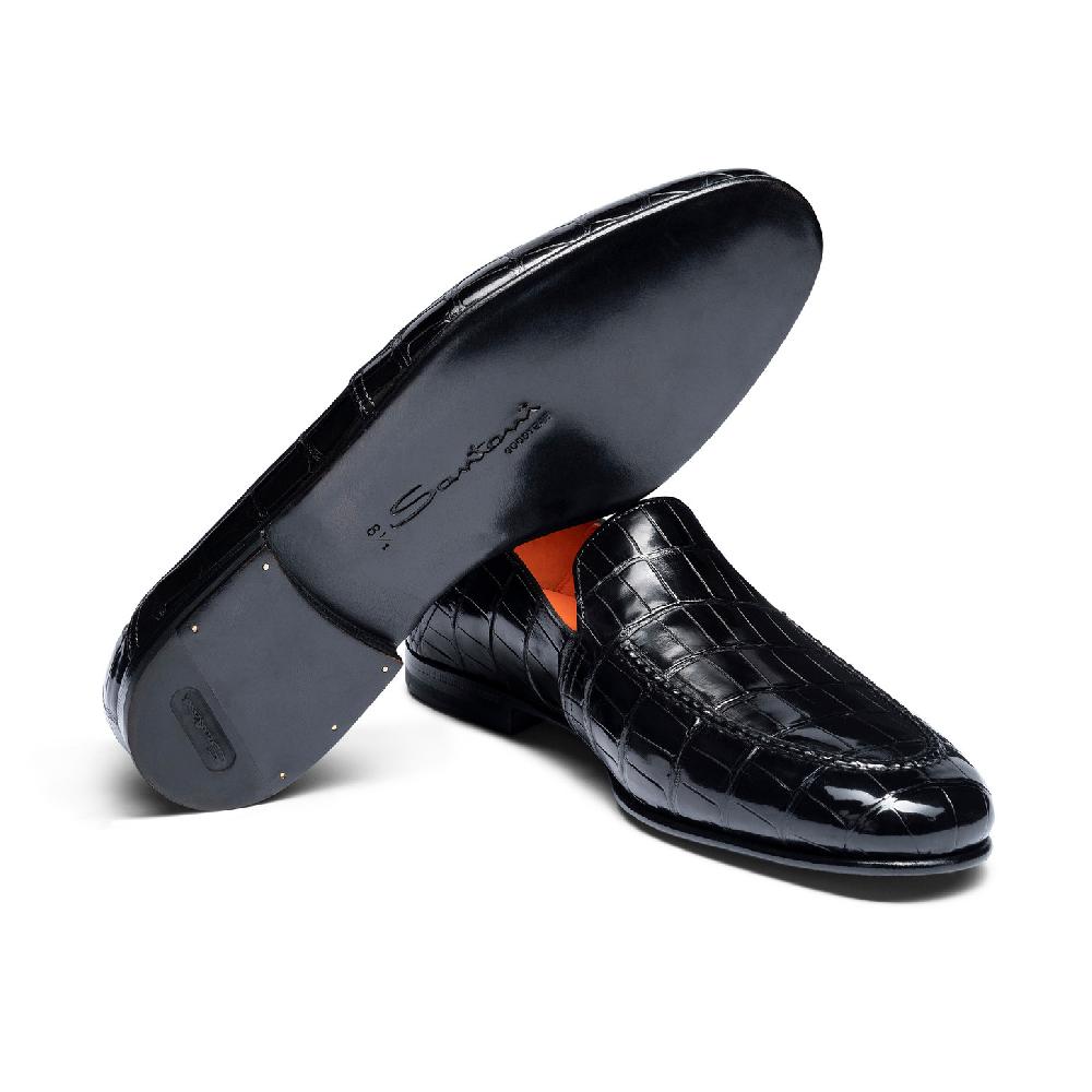 Santoni Mocassino da uomo in alligatore nero Negozio
