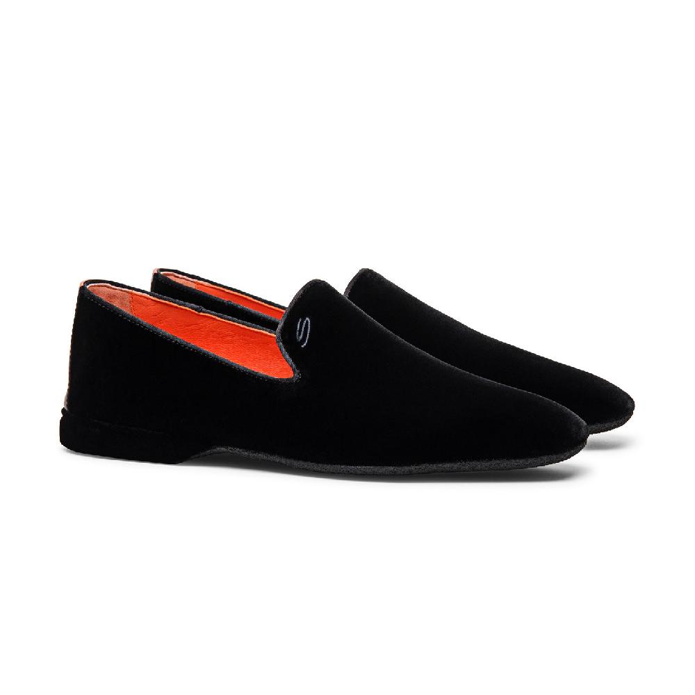 Santoni Pantofola da uomo in velluto nero Nuova