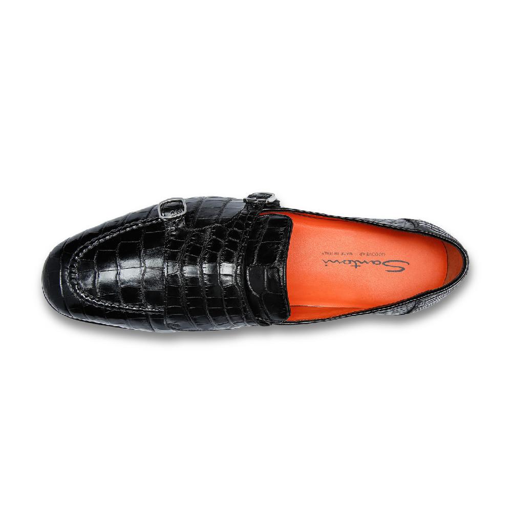 Santoni Mocassino con doppia fibbia da uomo in alligatore nero Moda