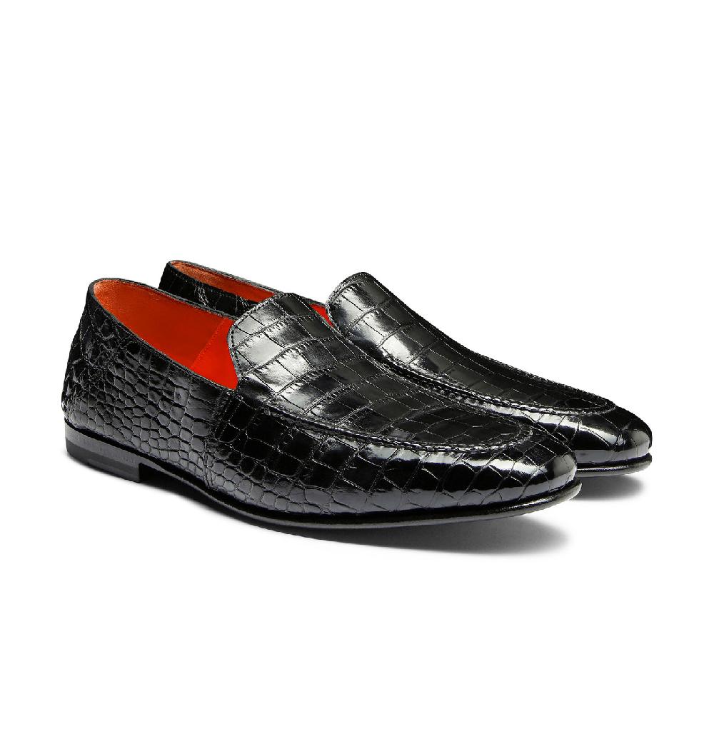 Santoni Mocassino da uomo in alligatore grigio 2025