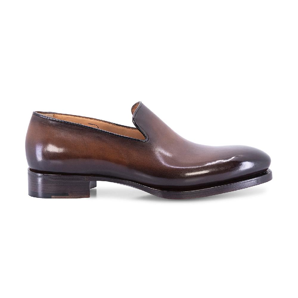 Santoni Mocassino Uniqua da uomo in pelle anticata marrone