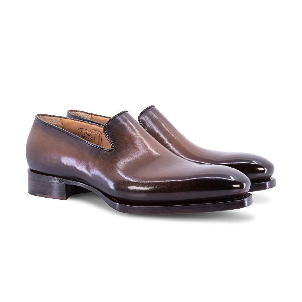 Santoni Mocassino Uniqua da uomo in pelle anticata marrone Italy